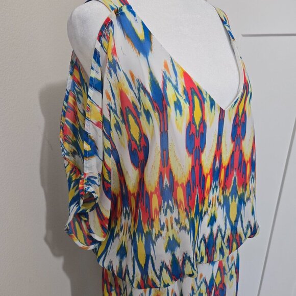 Bisou Bisou Michele Bohbot Multicolor Vneck Open Sleeve Lined Dress Sz 16 - Picture 5 of 13